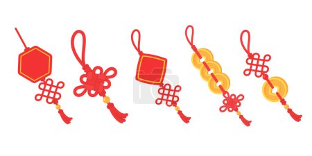 Ilustración de Borlas chinas. Cuerdas rojas tejidas en nudos utilizados para decoraciones chinas de Año Nuevo. - Imagen libre de derechos