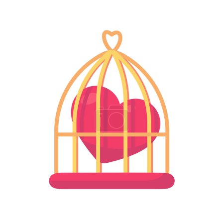 Illustration for A birdcage holding a red heart The concept of blocking new love - Royalty Free Image