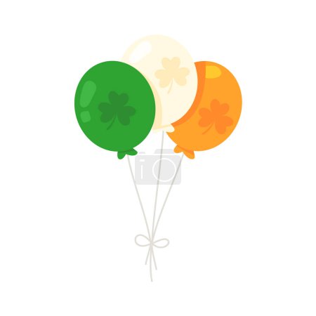 Téléchargez les illustrations : Ballon tricolore drapeau irlandais avec bonne chance trèfle symbole pour la Saint-Patrick. - en licence libre de droit