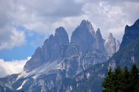 Photo for The Tre Cime di Lavaredo, one of the most famous rock spectacles in the Dolomites. The central peak, Cima Grande, reaches a height of 2999 meters - Royalty Free Image