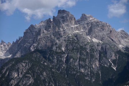 Photo for In the Dolomites surrounding the town of Misurina, view of the Cima San Leonardo massif at 2468 meters high - Royalty Free Image