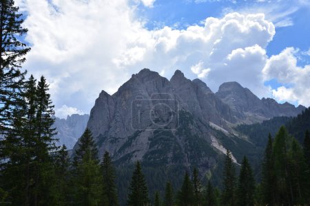 Photo for From the Tre Croci pass which connects Cortina with Misurina, view of the 2422 meter high Cime di Marcoira and in the background the 2670 meters high Cime del Laudo - Royalty Free Image