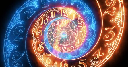 Classic clock spiral fire. It symbolizes the infinity of time. On dark background. 3D render