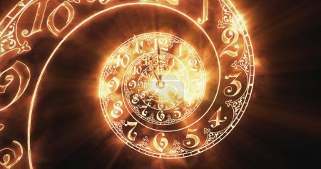 Classic clock spiral fire. It symbolizes the infinity of time. On dark background. 3D render