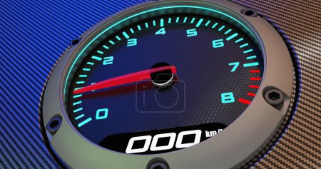 Foto de High-speed tachometer on a carbon fiber background. 3D render - Imagen libre de derechos