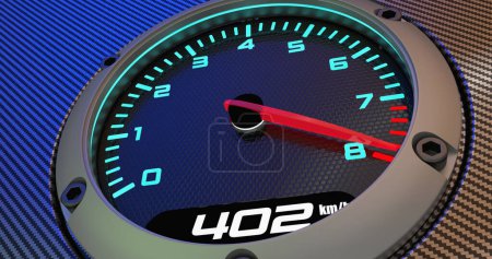 High-speed tachometer on a carbon fiber background. 3D render