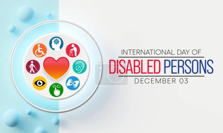 Der Internationale Tag der Menschen mit Behinderungen (IDPD) wird jedes Jahr am 3. Dezember begangen. Sensibilisierung für die Situation behinderter Menschen in allen Lebensbereichen. 3D-Rendering
