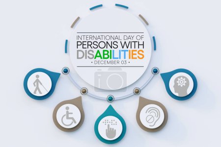La Journée internationale des personnes handicapées (JID) est célébrée chaque année le 3 décembre. sensibiliser à la situation des personnes handicapées dans tous les aspects de la vie. Rendu 3D