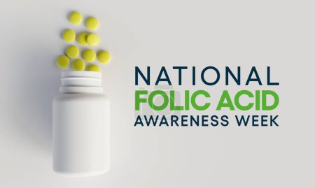 Photo for Folic Acid awareness week is observed every year in January, to spread awareness about the importance of folic acid, it can help prevent some serious birth defects of the brain and spine. 3D Rendering - Royalty Free Image