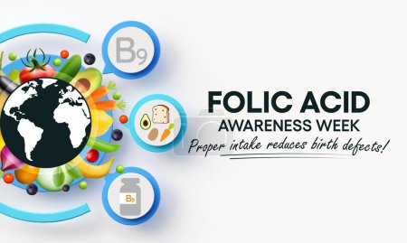 Photo for Folic Acid awareness week is observed every year in January, to spread awareness about the importance of folic acid, it can help prevent some serious birth defects of the brain and spine. 3D Rendering - Royalty Free Image