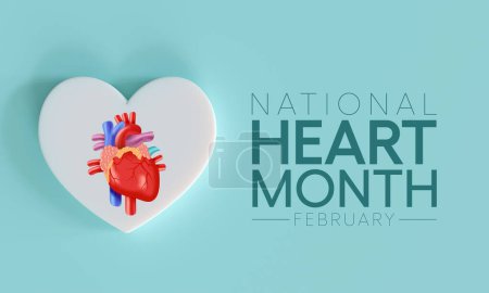 Photo for National Heart month is observed every year in February, to adopt healthy lifestyles to prevent heart disease (CVD). 3D Rendering - Royalty Free Image