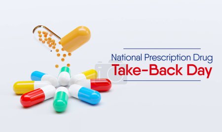 Photo for National Prescription drug take back day is observed every year in April, it is a safe, convenient, and responsible way to dispose of unused or expired prescription drugs. 3D Rendering - Royalty Free Image