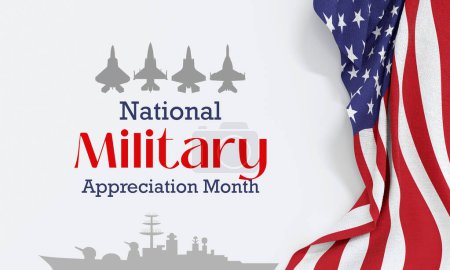 Foto de El Mes de Apreciación Militar (MNAM) se celebra cada año en mayo y es una declaración que alienta a los ciudadanos estadounidenses a observar el mes en un símbolo de unidad. Renderizado 3D - Imagen libre de derechos