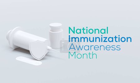 Téléchargez les photos : Le mois de sensibilisation à la vaccination est observé chaque année en août, c'est le processus par lequel le système immunitaire d'une personne devient fortifié contre un agent. Rendu 3D - en image libre de droit