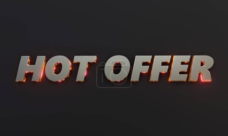 Word "Hot Offer" is written on dark background with cinematic and neon text effect. 3D Rendering
