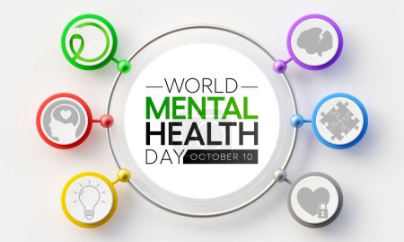 El 10 de octubre se celebra cada año el Día de la Salud Mental, una enfermedad mental es un problema de salud que afecta significativamente la forma en que una persona se siente, se comporta e interactúa con otras personas. ilustración
