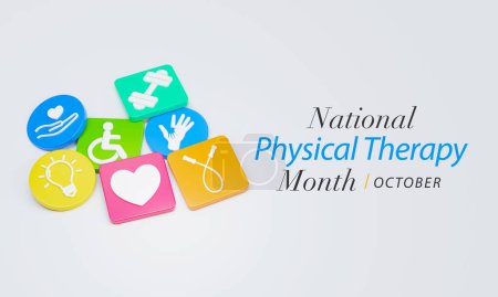 Foto de El mes de la fisioterapia se observa cada año en octubre, también conocido como fisioterapia, una de las profesiones sanitarias proporcionadas por los fisioterapeutas que promueven o restauran la salud.Representación 3D - Imagen libre de derechos