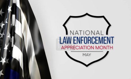 Le Mois de la reconnaissance des organismes d'application de la loi est célébré chaque année en mai pour remercier et appuyer nos agents locaux d'application de la loi qui protègent et servent. Rendu 3D