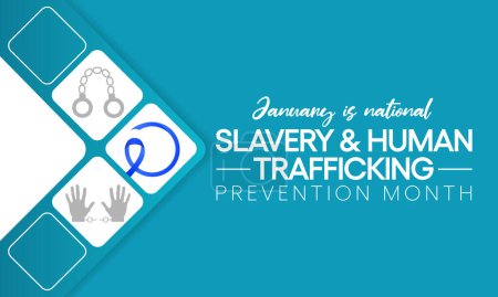 Téléchargez les illustrations : Le mois de l'esclavage et de la prévention de la traite des êtres humains est célébré chaque année en janvier, afin de sensibiliser la population aux différentes formes de traite des êtres humains, également connues sous le nom d'esclavage moderne. Art vectoriel - en licence libre de droit