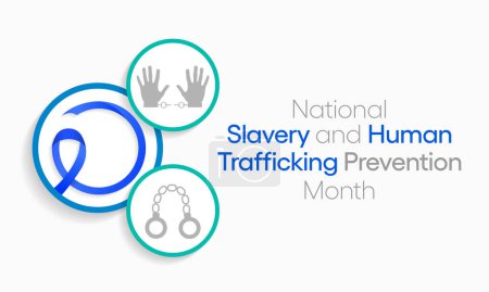 Ilustración de En enero se celebra cada año el mes de la esclavitud y la prevención de la trata de seres humanos, con el fin de sensibilizar sobre las diferentes formas de trata de seres humanos, también conocida como esclavitud moderna. Arte vectorial - Imagen libre de derechos