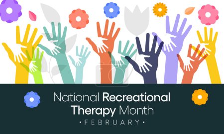 Téléchargez les illustrations : Recreational Therapy month is observed every year in February, Vector illustration - en licence libre de droit