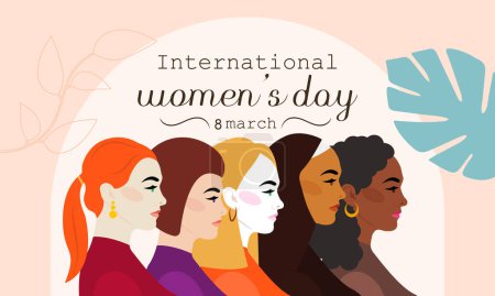 La Journée internationale de la femme est célébrée chaque année le 8 mars dans le monde entier. C'est un point central du mouvement pour les droits des femmes. Illustration vectorielle.