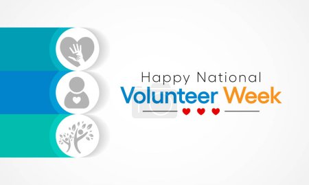 Die Nationale Freiwilligenwoche findet jedes Jahr im April statt, um alle Freiwilligen in unseren Gemeinden zu ehren und die Freiwilligenarbeit während der gesamten Woche zu fördern. Vektorillustration