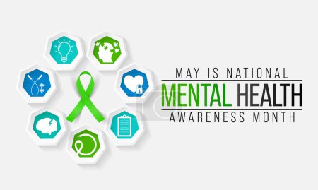 Mois de sensibilisation à la santé mentale observé chaque année en mai. il comprend notre bien-être émotionnel, psychologique et social. Cela affecte notre façon de penser, de ressentir et d'agir. Illustration vectorielle