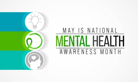 Illustration for Mental health awareness month observed each year in May. it includes our emotional, psychological, and social well-being. It affects how we think, feel, and act. Vector illustration - Royalty Free Image