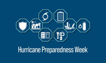 Ilustración de La semana de preparación para huracanes se observa cada año en mayo. es un esfuerzo para informar al público sobre los peligros de los huracanes y para difundir conocimientos que puedan ser utilizados para preparar y tomar medidas. Vector - Imagen libre de derechos