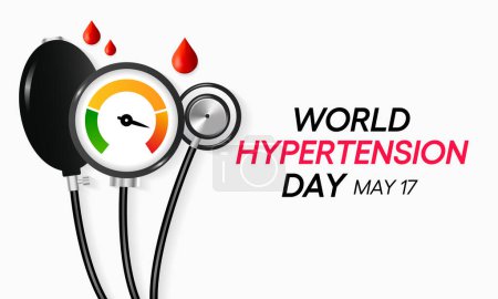 Der Welt-Hypertonietag wird jedes Jahr am 17. Mai begangen. Bluthochdruck, auch Bluthochdruck genannt, ist ein Blutdruck, der höher ist als normal. Vektorillustration.