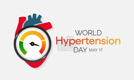 Día Mundial de la Hipertensión se observa cada año el 17 de mayo. La presión arterial alta, también llamada hipertensión, es la presión arterial que es más alta de lo normal. Ilustración vectorial.