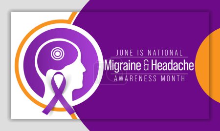 Illustration for Migraine and headache awareness month is observed every year in June. it is usually a moderate or severe headache felt as a throbbing pain on one side of the head. Vector illustration - Royalty Free Image