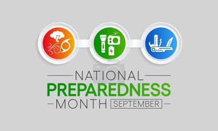 Der National Preparedness Monat (NPM) wird jedes Jahr im September begangen, um das Bewusstsein für die Bedeutung der Vorbereitung auf Katastrophen und Notfälle zu schärfen, die jederzeit eintreten können. Vektorkunst