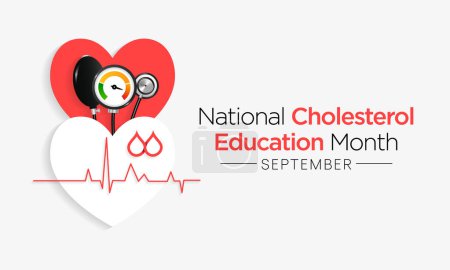 Téléchargez les illustrations : Le Mois national de l'éducation sur le cholestérol est observé chaque année en septembre afin de sensibiliser les gens aux maladies cardiovasculaires, au cholestérol et aux accidents vasculaires cérébraux. Illustration vectorielle - en licence libre de droit