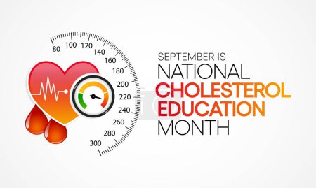 Téléchargez les illustrations : Le Mois national de l'éducation sur le cholestérol est observé chaque année en septembre afin de sensibiliser les gens aux maladies cardiovasculaires, au cholestérol et aux accidents vasculaires cérébraux. Illustration vectorielle - en licence libre de droit