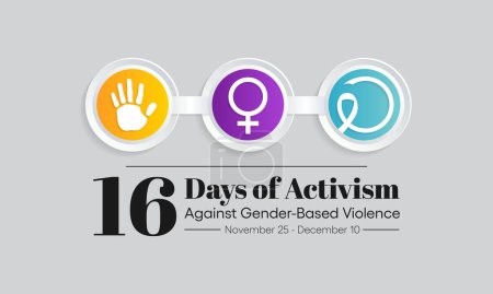 Téléchargez les illustrations : 16 jours d'activisme contre la violence sexiste sont célébrés chaque année du 25 novembre au 10 décembre dans le monde entier. Illustration vectorielle - en licence libre de droit