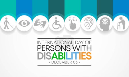 Ilustración de El Día Internacional de las Personas con Discapacidad (IDPD) se celebra cada año el 3 de diciembre. sensibilizar sobre la situación de las personas con discapacidad en todos los aspectos de la vida. Ilustración vectorial - Imagen libre de derechos