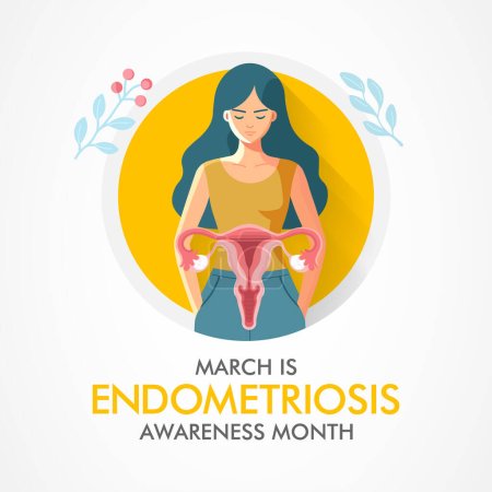 Endometriose Bewusstseinsmonat wird jedes Jahr im März beobachtet, ist ein schmerzhafter Zustand, bei dem Endometriumgewebe außerhalb der Gebärmutter wächst. Vektorillustration