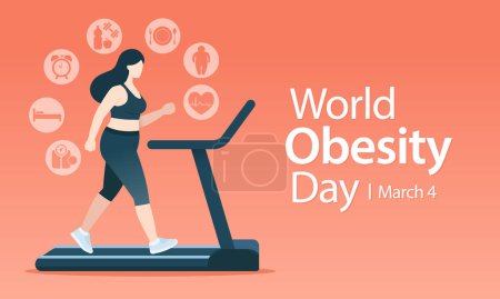 La Journée mondiale de l'obésité est célébrée chaque année le 4 mars dans le but de promouvoir des solutions pratiques pour mettre fin à la crise mondiale de l'obésité. Illustration vectorielle