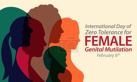 Ilustración de El Día Internacional de Tolerancia Cero para la Mutilación Genital Femenina (MGF) se celebra cada año el 6 de febrero, ilustración vectorial - Imagen libre de derechos