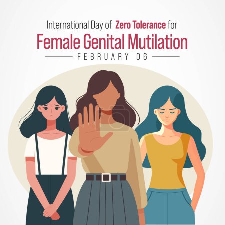 Ilustración de El Día Internacional de Tolerancia Cero para la Mutilación Genital Femenina (MGF) se celebra cada año el 6 de febrero, ilustración vectorial - Imagen libre de derechos