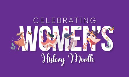 Illustration for Women's History month is observed every year in March, is an annual declared month that highlights the contributions of women to events in history and contemporary society. Vector illustration design. - Royalty Free Image