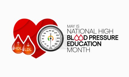 La hipertensión arterial (HTA) mes de educación se observa cada año en mayo. también se llama hipertensión. ilustración vectorial