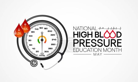 High Blood pressure (HBP) education month is observed every year in May. it is also called hypertension. vector illustration