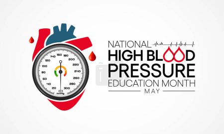 La hipertensión arterial (HTA) mes de educación se observa cada año en mayo. también se llama hipertensión. ilustración vectorial