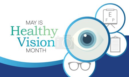 Der Monat der gesunden Vision wird jedes Jahr im Mai begangen. Die Pflege Ihrer Augen kann eine Priorität sein, genau wie gesunde und körperliche Aktivität. Es kann dazu beitragen, dass Sie jeden Tag sicher sind. Vektorillustration.