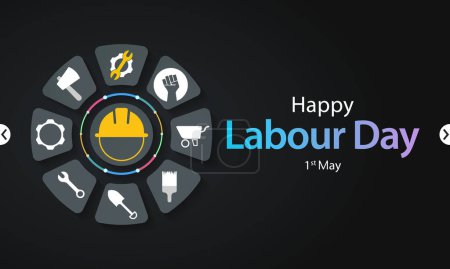 Día del Trabajo, también conocido como día de los trabajadores se observa cada año el 1 de mayo, es una fiesta anual para celebrar los logros de los trabajadores. Ilustración vectorial.