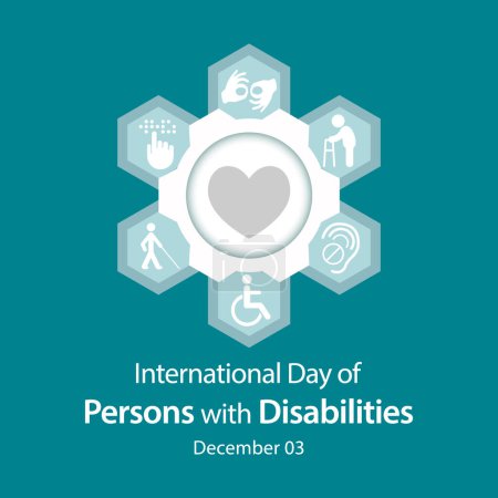 Der Internationale Tag der Menschen mit Behinderungen (IDPD) wird jedes Jahr am 3. Dezember begangen. Sensibilisierung für die Situation behinderter Menschen in allen Lebensbereichen. Vektorillustration
