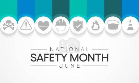 Téléchargez les illustrations : Le mois national de la sécurité est célébré chaque année en juin pour nous rappeler l'importance de la sécurité et de la sensibilisation à notre environnement. Illustration vectorielle - en licence libre de droit